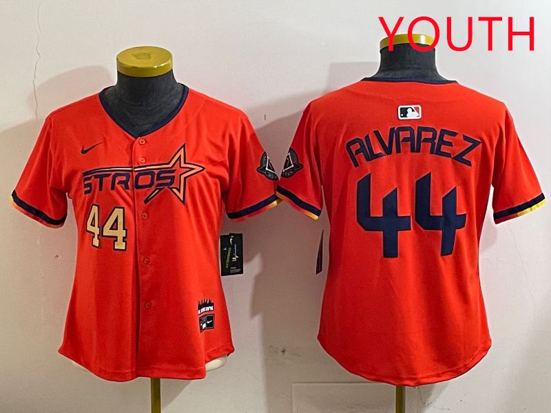 Youth Houston Astros 44 Alvarez Orange Three generations Joint Name 2025 Nike MLB Jersey style 4122